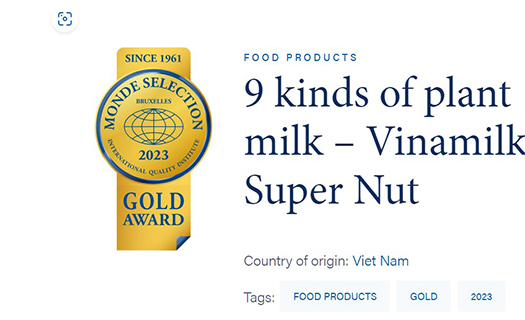 Vinamilk sở hữu thêm các giải thưởng quốc tế Monde Seclection tại Bỉ